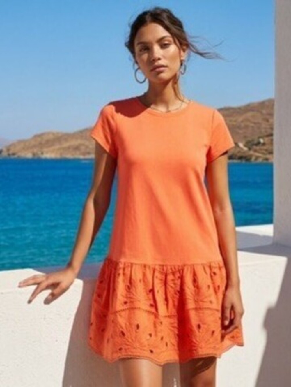Maeve Flounced Eyelet Mini Dress Size XXSP Coral